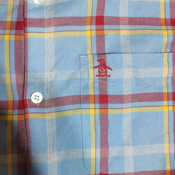An Original Penguin by Munsingwear button down shirt men's sz M light blue check - Picture 5 of 11